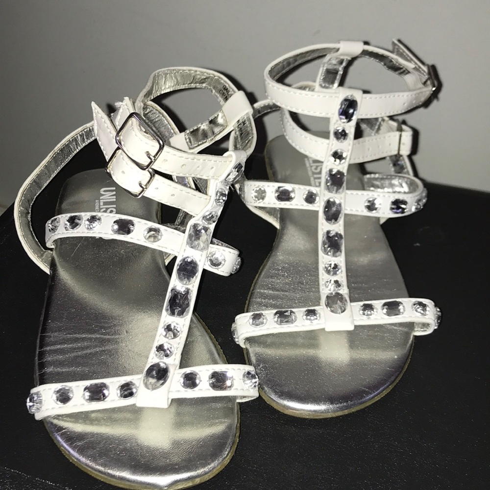 Girls size 13 white rhinestone sandals